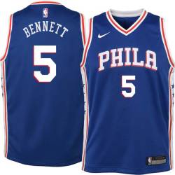 Blue Elmer Bennett Twill Basketball Jersey -76ers #5 Bennett Twill Jerseys, FREE SHIPPING