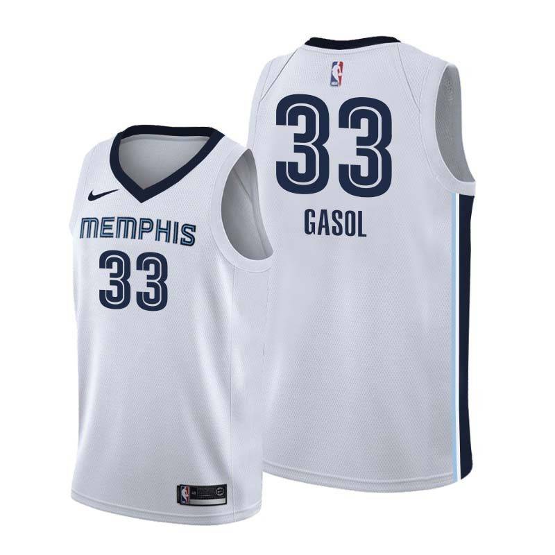 White Marc Gasol Grizzlies #33 Twill Basketball Jersey FREE SHIPPING