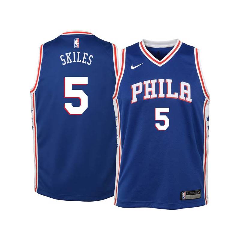 Blue Scott Skiles Twill Basketball Jersey -76ers #5 Skiles Twill Jerseys, FREE SHIPPING