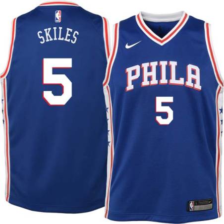 Blue Scott Skiles Twill Basketball Jersey -76ers #5 Skiles Twill Jerseys, FREE SHIPPING