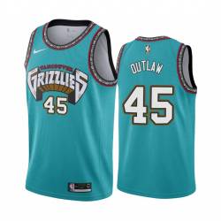 Green_Throwback Bo Outlaw Grizzlies #45 Twill Basketball Jersey FREE SHIPPING