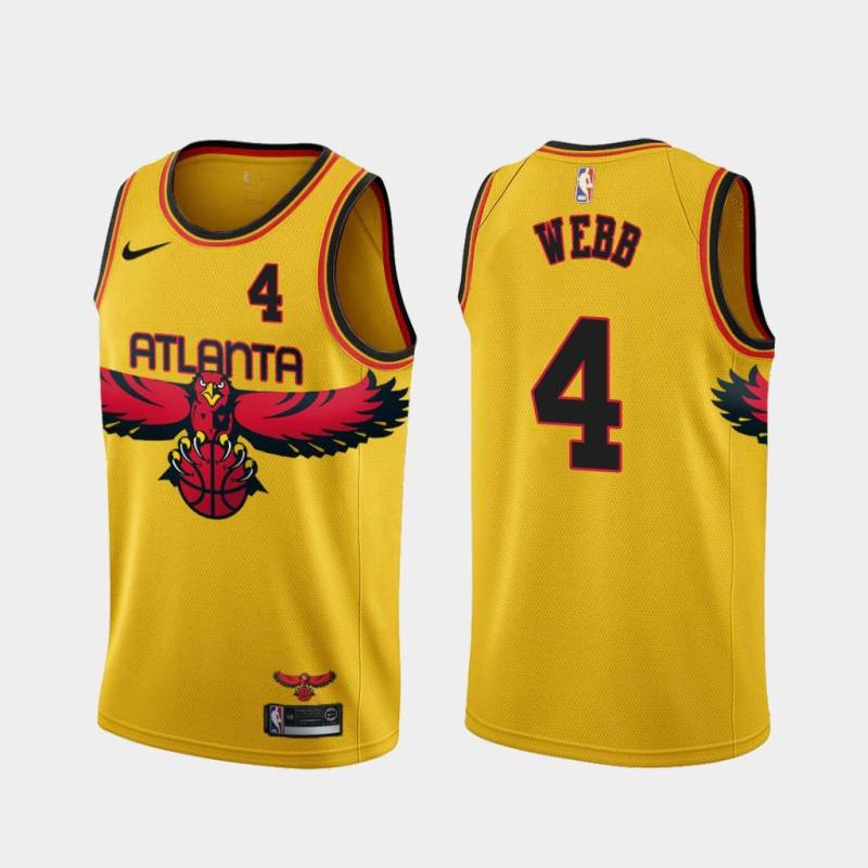 Yellow_City Spud Webb Hawks #4 Twill Basketball Jersey FREE SHIPPING