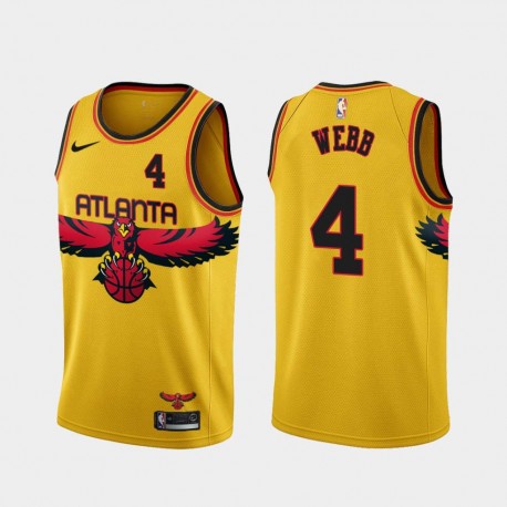 Yellow_City Spud Webb Hawks #4 Twill Basketball Jersey FREE SHIPPING