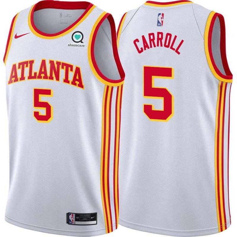 White DeMarre Carroll Hawks #5 Twill Basketball Jersey FREE SHIPPING