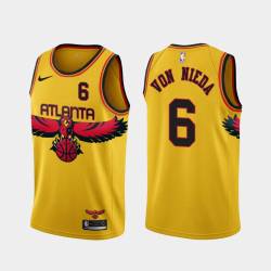 Yellow_City Whitey Von Nieda Hawks #6 Twill Basketball Jersey FREE SHIPPING