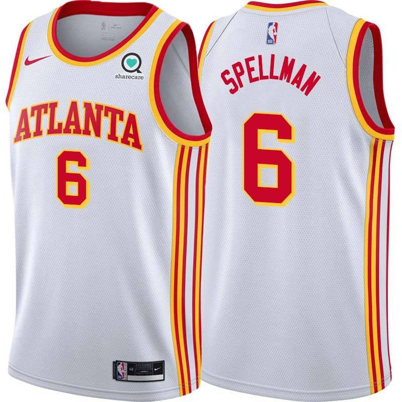 White Omari Spellman Hawks #6 Twill Basketball Jersey FREE SHIPPING