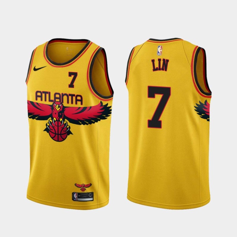 Yellow_City Jeremy Lin Hawks #7 Twill Basketball Jersey FREE SHIPPING