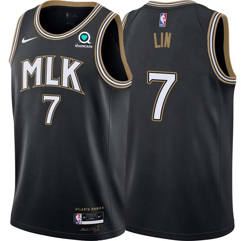 Black_City Jeremy Lin Hawks #7 Twill Basketball Jersey FREE SHIPPING