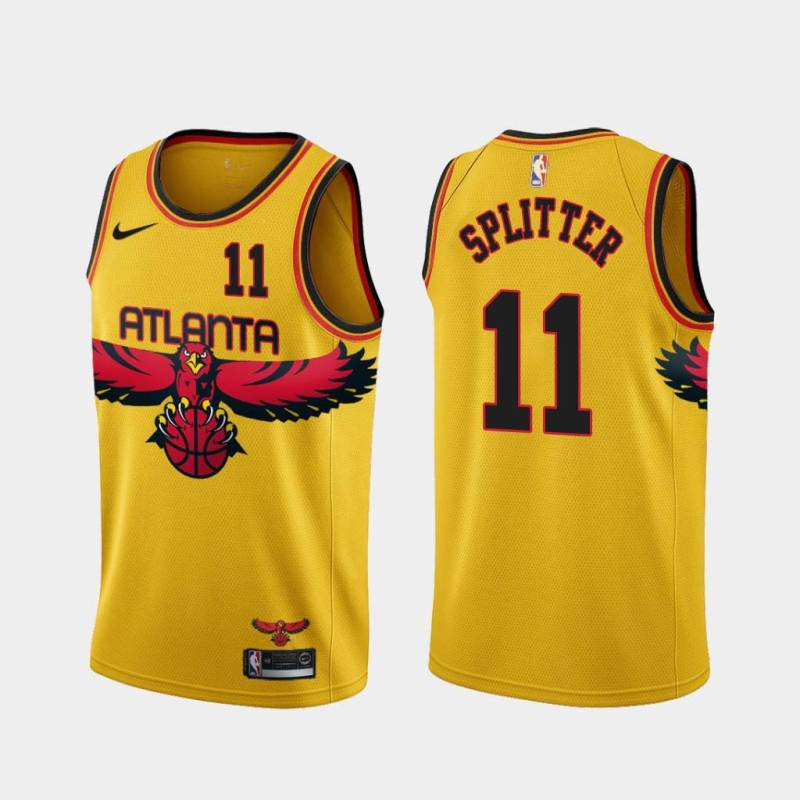 Yellow_City Tiago Splitter Hawks #11 Twill Basketball Jersey FREE SHIPPING