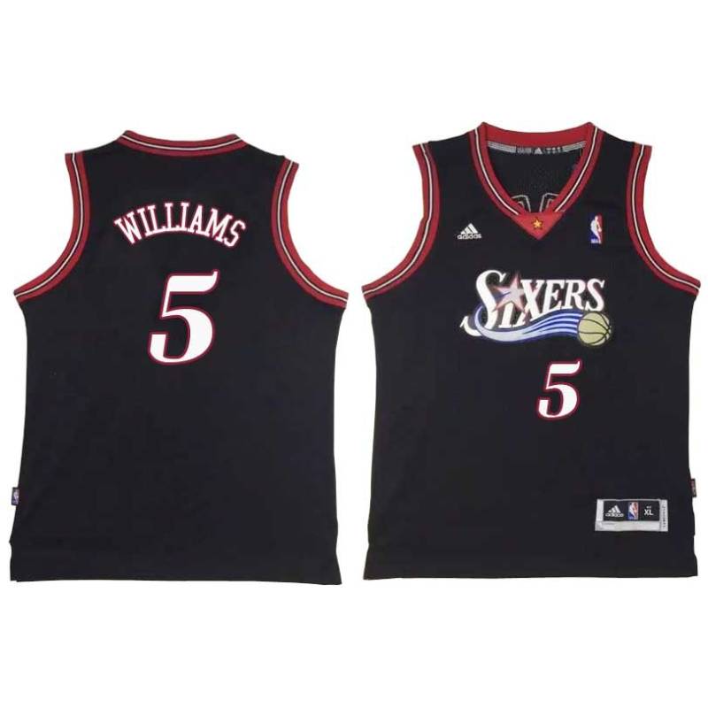 Black Throwback Monty Williams Twill Basketball Jersey -76ers #5 Williams Twill Jerseys, FREE SHIPPING