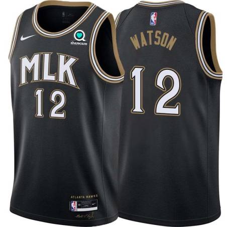 Black_City Bobby Watson Hawks #12 Twill Basketball Jersey FREE SHIPPING