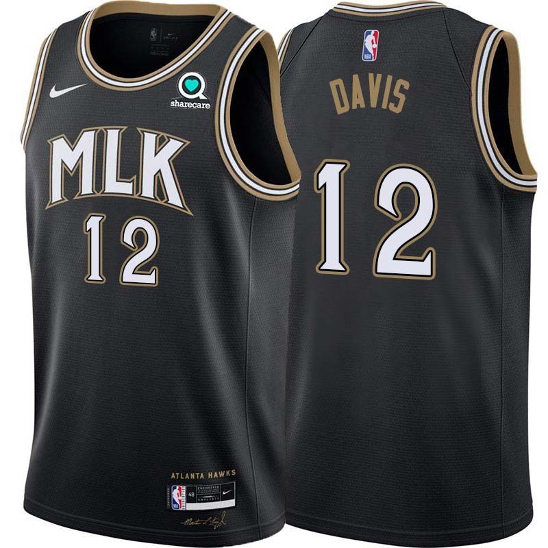 Black_City Walt Davis Hawks #12 Twill Basketball Jersey FREE SHIPPING