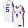 White Kedrick Brown Twill Basketball Jersey -76ers #5 Brown Twill Jerseys, FREE SHIPPING