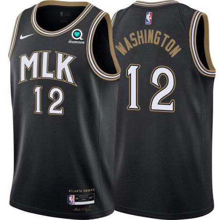 Black_City Jim Washington Hawks #12 Twill Basketball Jersey FREE SHIPPING