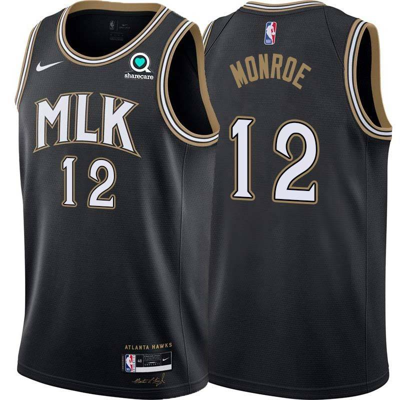 Black_City Rodney Monroe Hawks #12 Twill Basketball Jersey FREE SHIPPING