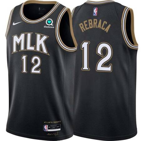 Black_City Zeljko Rebraca Hawks #12 Twill Basketball Jersey FREE SHIPPING