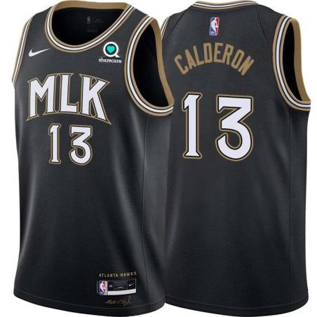 Black_City Jose Calderon Hawks #13 Twill Basketball Jersey FREE SHIPPING