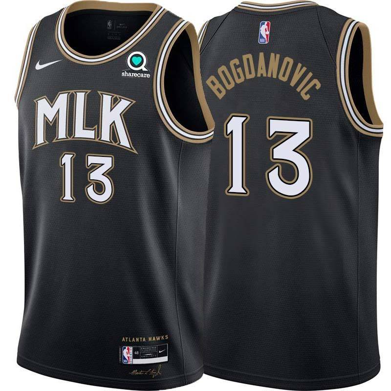 Black_City Bogdan Bogdanovic Hawks #13 Twill Basketball Jersey FREE SHIPPING