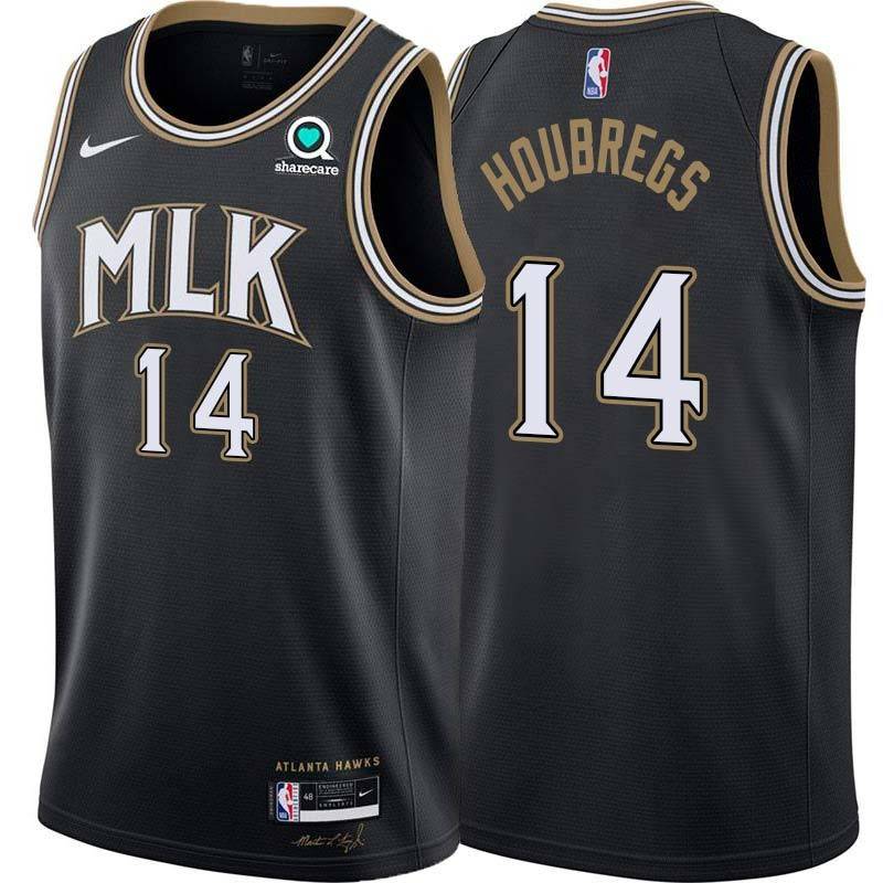 Black_City Bob Houbregs Hawks #14 Twill Basketball Jersey FREE SHIPPING