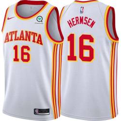 White Kleggie Hermsen Hawks #16 Twill Basketball Jersey FREE SHIPPING