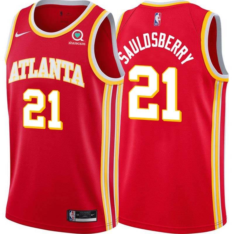 Torch_Red Woody Sauldsberry Hawks #21 Twill Basketball Jersey FREE SHIPPING