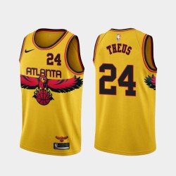 Yellow_City Reggie Theus Hawks #24 Twill Basketball Jersey FREE SHIPPING