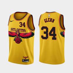 Yellow_City Mike Glenn Hawks #34 Twill Basketball Jersey FREE SHIPPING