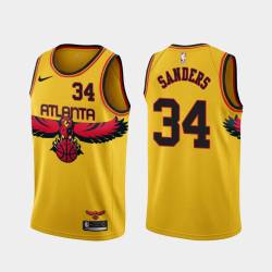 Yellow_City Jeff Sanders Hawks #34 Twill Basketball Jersey FREE SHIPPING