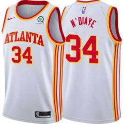 White Mamadou N'Diaye Hawks #34 Twill Basketball Jersey FREE SHIPPING