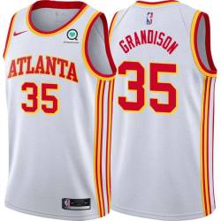 White Ron Grandison Hawks #35 Twill Basketball Jersey FREE SHIPPING