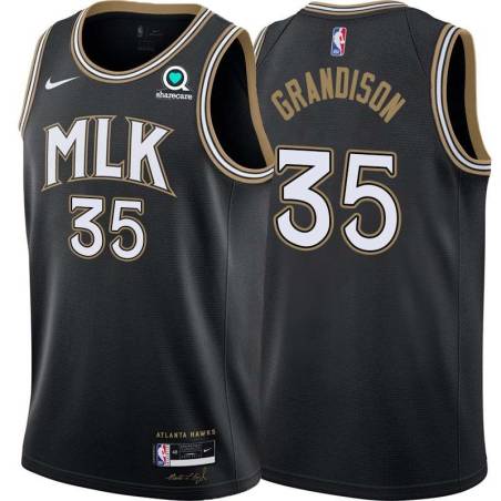 Black_City Ron Grandison Hawks #35 Twill Basketball Jersey FREE SHIPPING