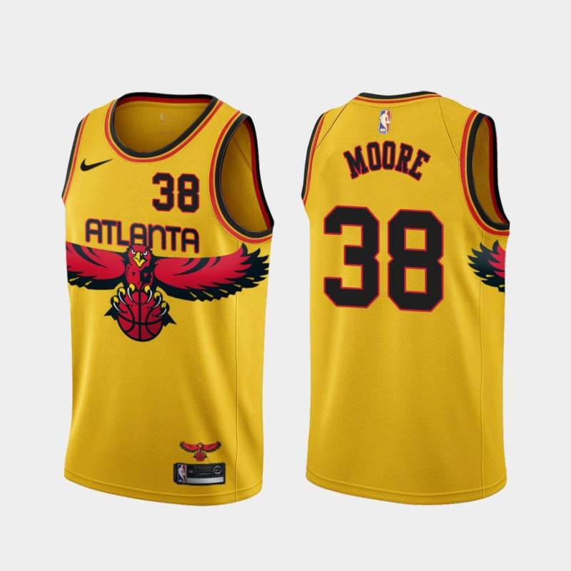 Yellow_City Mikki Moore Hawks #38 Twill Basketball Jersey FREE SHIPPING