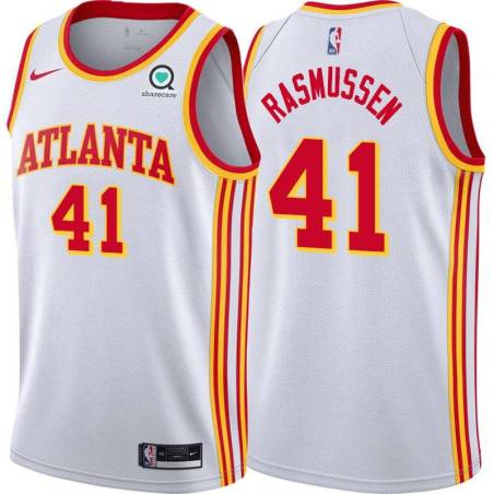 White Blair Rasmussen Hawks #41 Twill Basketball Jersey FREE SHIPPING