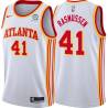 White Blair Rasmussen Hawks #41 Twill Basketball Jersey FREE SHIPPING