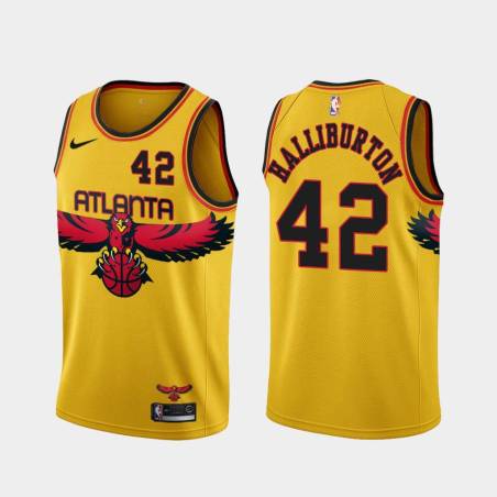 Yellow_City Jeff Halliburton Hawks #42 Twill Basketball Jersey FREE SHIPPING