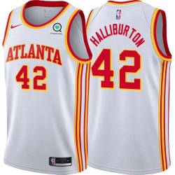 White Jeff Halliburton Hawks #42 Twill Basketball Jersey FREE SHIPPING