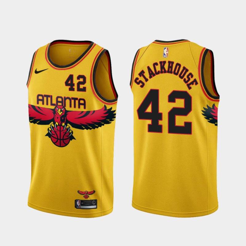 Yellow_City Jerry Stackhouse Hawks #42 Twill Basketball Jersey FREE SHIPPING