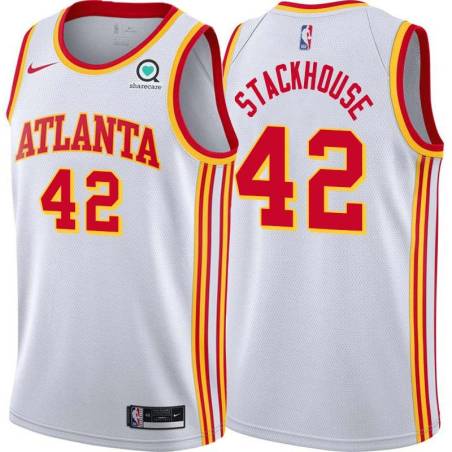 White Jerry Stackhouse Hawks #42 Twill Basketball Jersey FREE SHIPPING