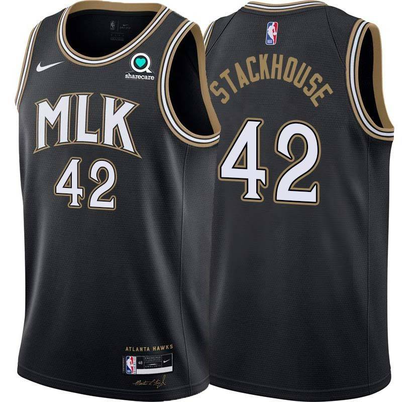 Black_City Jerry Stackhouse Hawks #42 Twill Basketball Jersey FREE SHIPPING