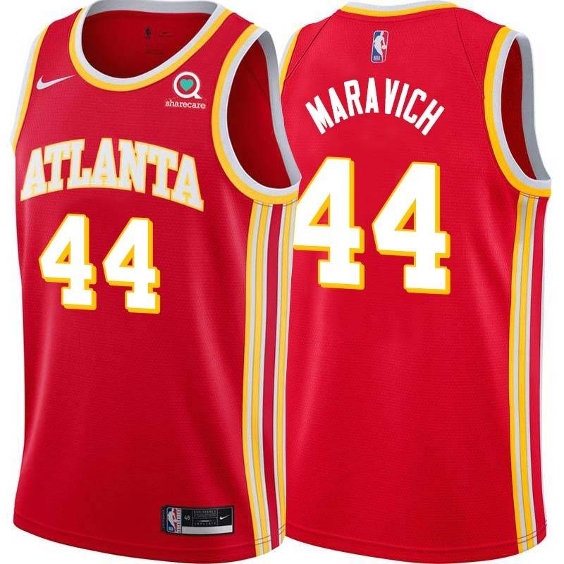 Torch_Red Pete Maravich Hawks #44 Twill Basketball Jersey FREE SHIPPING