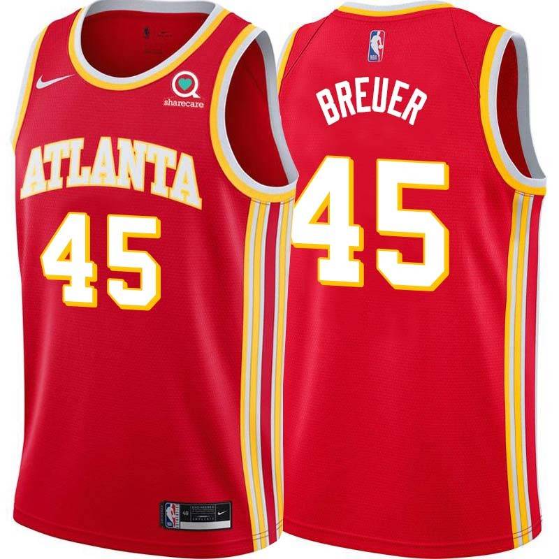 Torch_Red Randy Breuer Hawks #45 Twill Basketball Jersey FREE SHIPPING