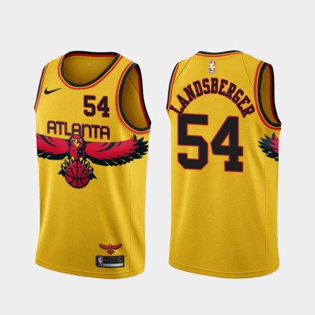 Yellow_City Mark Landsberger Hawks #54 Twill Basketball Jersey FREE SHIPPING
