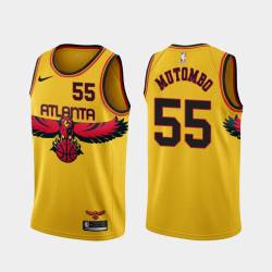 Yellow_City Dikembe Mutombo Hawks #55 Twill Basketball Jersey FREE SHIPPING