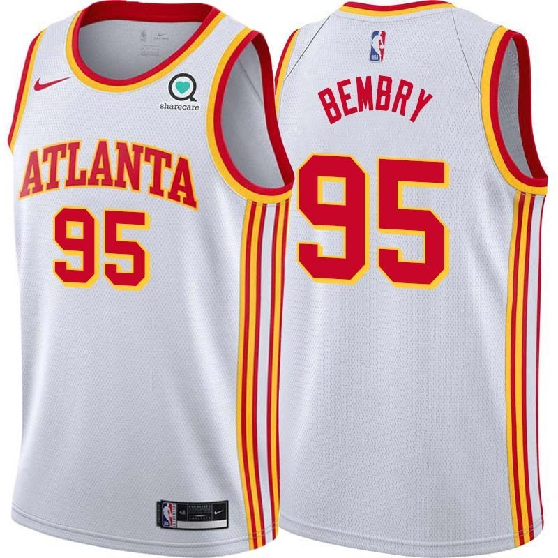 White DeAndre Bembry Hawks #95 Twill Basketball Jersey FREE SHIPPING