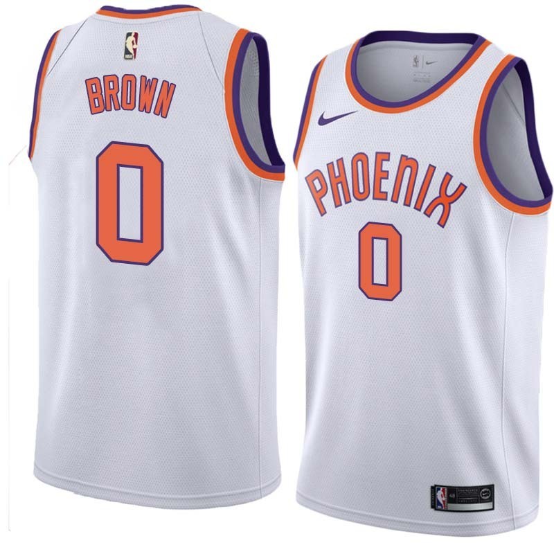 White Randy Brown SUNS #0 Twill Basketball Jersey FREE SHIPPING