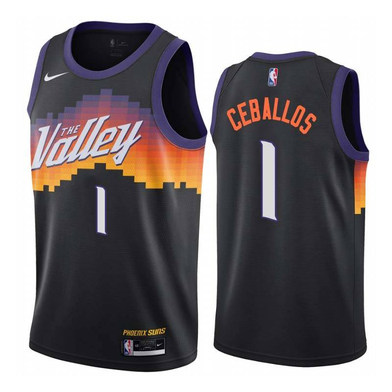 Black_City_The_Valley Cedric Ceballos SUNS #1 Twill Basketball Jersey FREE SHIPPING
