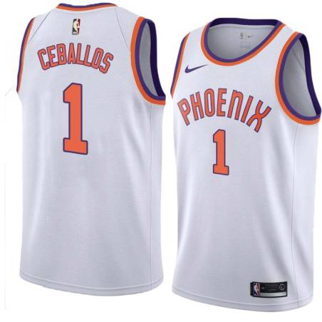 White Cedric Ceballos SUNS #1 Twill Basketball Jersey FREE SHIPPING