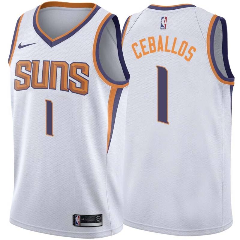 White2 Cedric Ceballos SUNS #1 Twill Basketball Jersey FREE SHIPPING