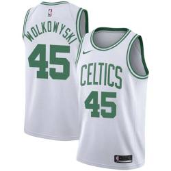 White Ruben Wolkowyski Twill Basketball Jersey -Celtics #45 Wolkowyski Twill Jerseys, FREE SHIPPING