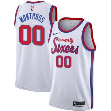 White Classic Eric Montross Twill Basketball Jersey -76ers #00 Montross Twill Jerseys, FREE SHIPPING
